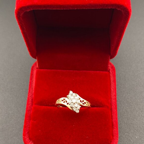 Vtg. Feature Ring Co. Designer 14K Yellow Gold 13 Diamond 0.21 Ct Bypass Sz.6 - Picture 15 of 16